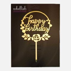 Happy Birthday Acrylic Cake Topper Frame Floral, Size – Medium