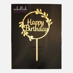 Happy Birthday Acrylic Cake Topper Frame Floral, Size – Medium